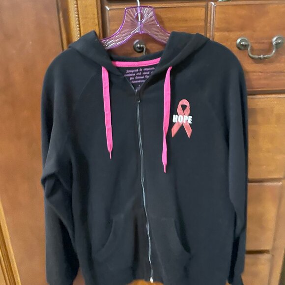 BREAST CANCER AWARENESS Women's Size Medium Black Track Jacket Hope Ribbon Pink - Picture 3 of 13